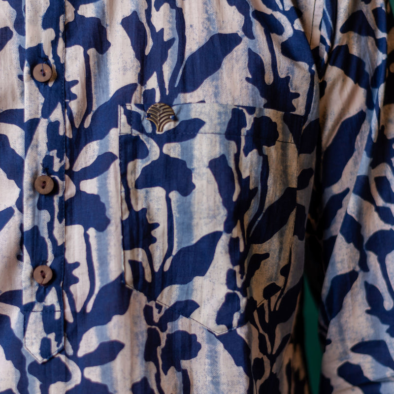 Men's Printed Short Cotton Kurta - Full Sleeve | Indigo Flora