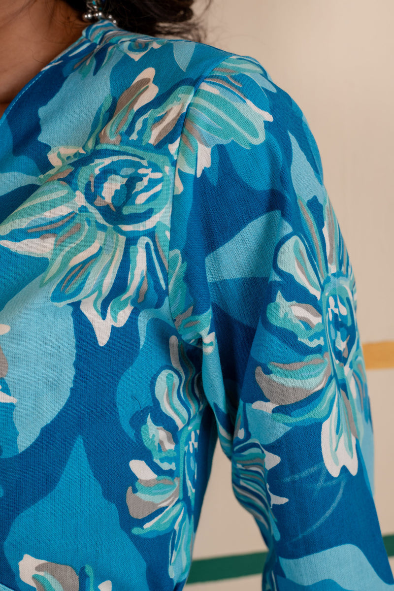 Cotton Angarakha Kurti with Side Tie-Ups for Women | Aqua Bloom