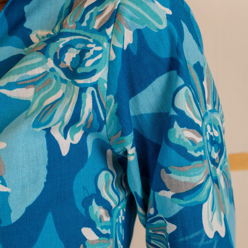 Cotton Angarakha Kurti with Side Tie-Ups for Women | Aqua Bloom