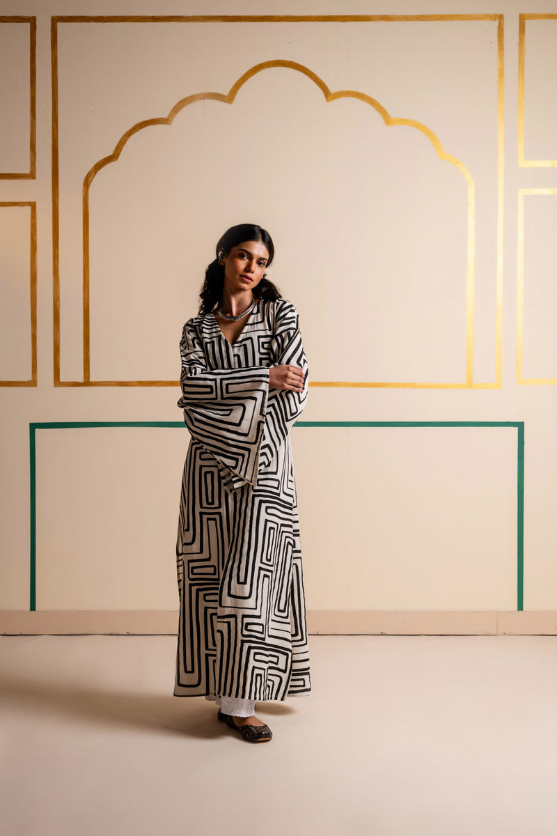 Longline Cotton Kaftan Kurta with Slits for Women | Maze Muse