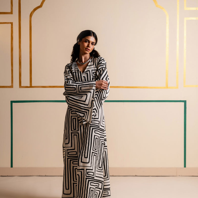 Longline Cotton Kaftan Kurta with Slits for Women | Maze Muse