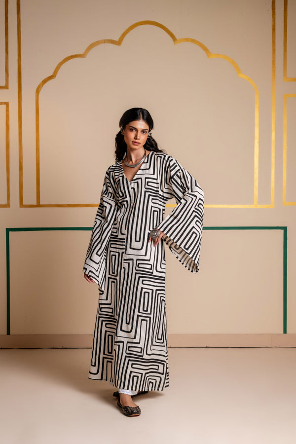 Longline Cotton Kaftan Kurta with Slits for Women | Maze Muse
