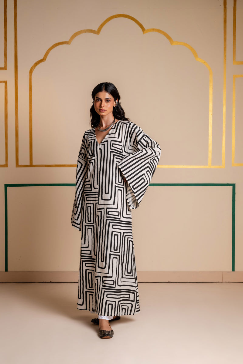 Longline Cotton Kaftan Kurta with Slits for Women | Maze Muse