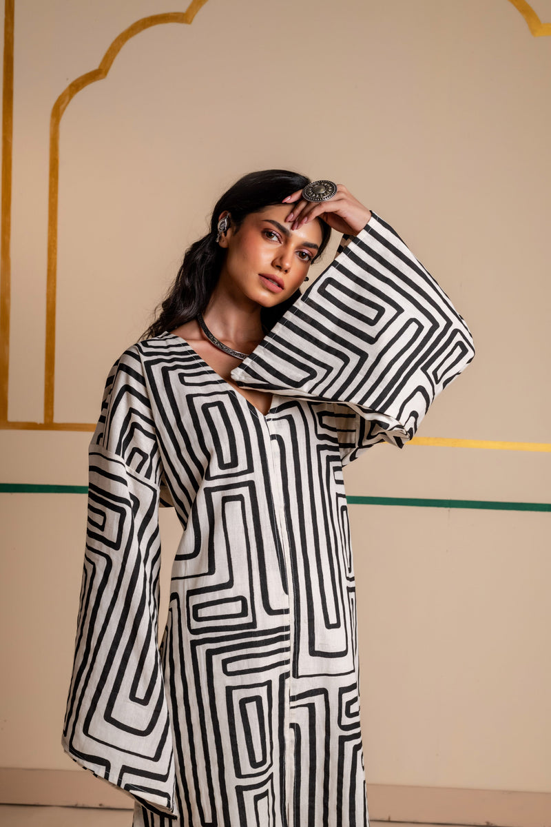 Longline Cotton Kaftan Kurta with Slits for Women | Maze Muse