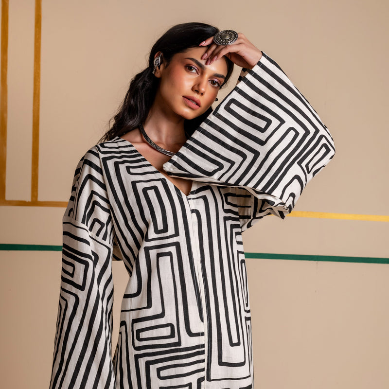 Longline Cotton Kaftan Kurta with Slits for Women | Maze Muse