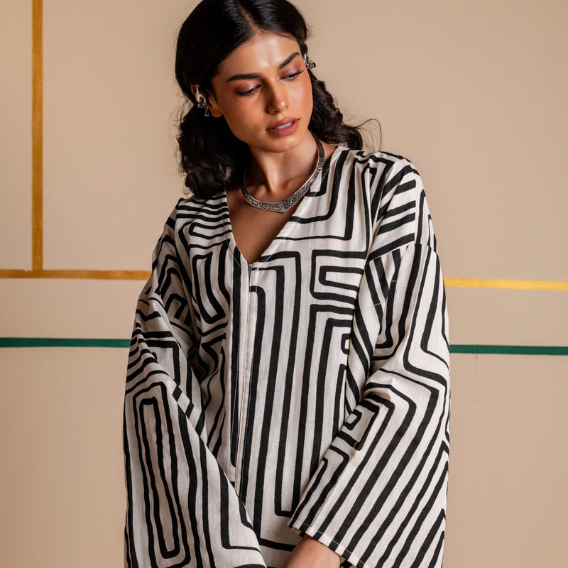 Longline Cotton Kaftan Kurta with Slits for Women | Maze Muse