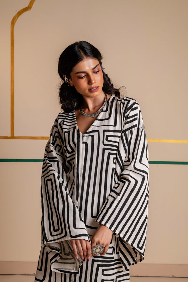 Longline Cotton Kaftan Kurta with Slits for Women | Maze Muse