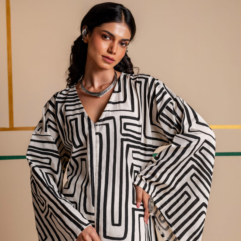 Longline Cotton Kaftan Kurta with Slits for Women | Maze Muse