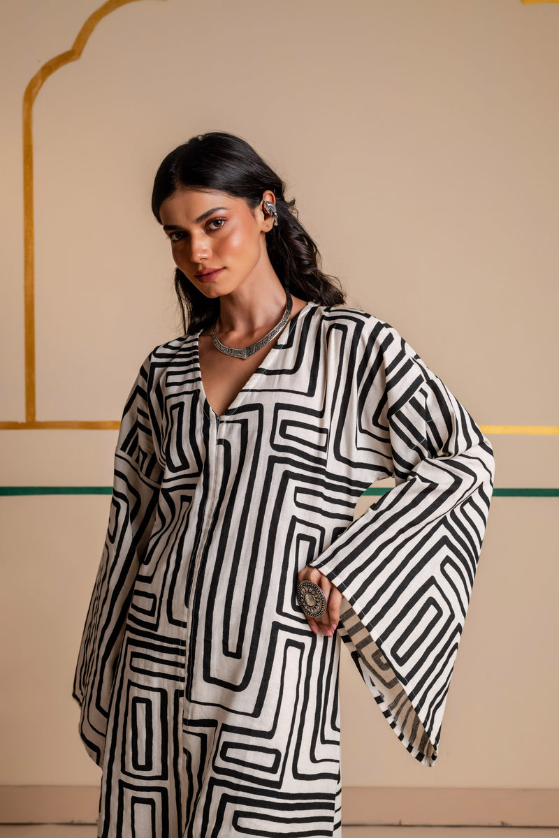 Longline Cotton Kaftan Kurta with Slits for Women | Maze Muse
