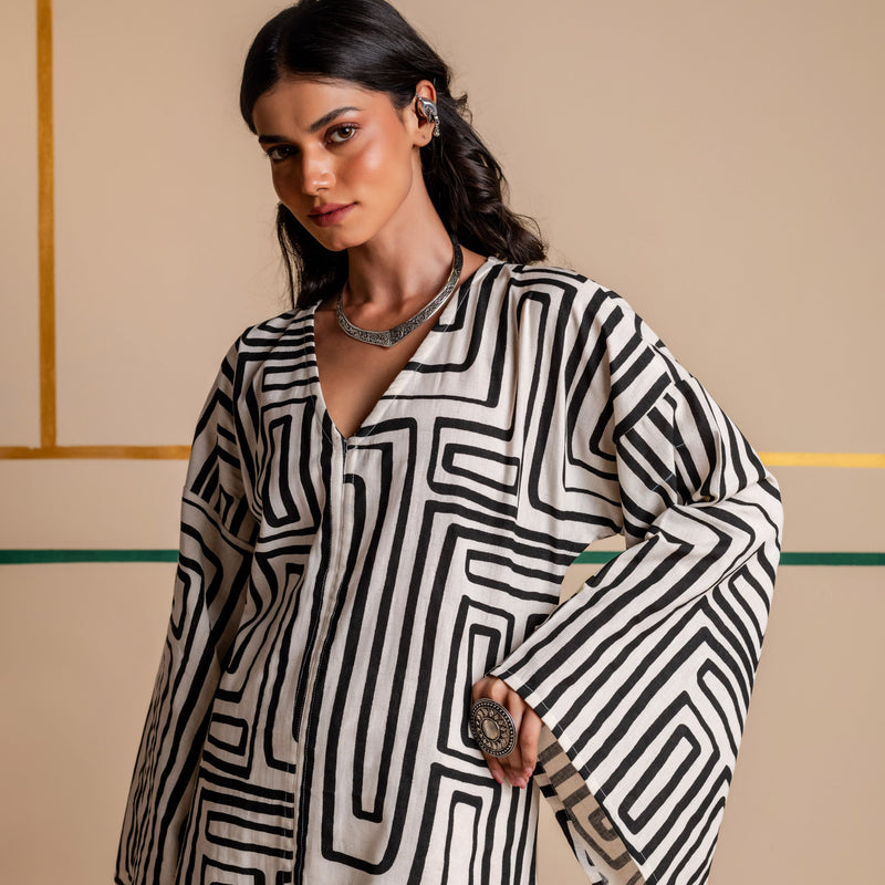 Longline Cotton Kaftan Kurta with Slits for Women | Maze Muse