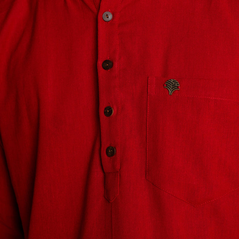 Men's Plain Long Cotton Kurta - Full Sleeve | Royal Red