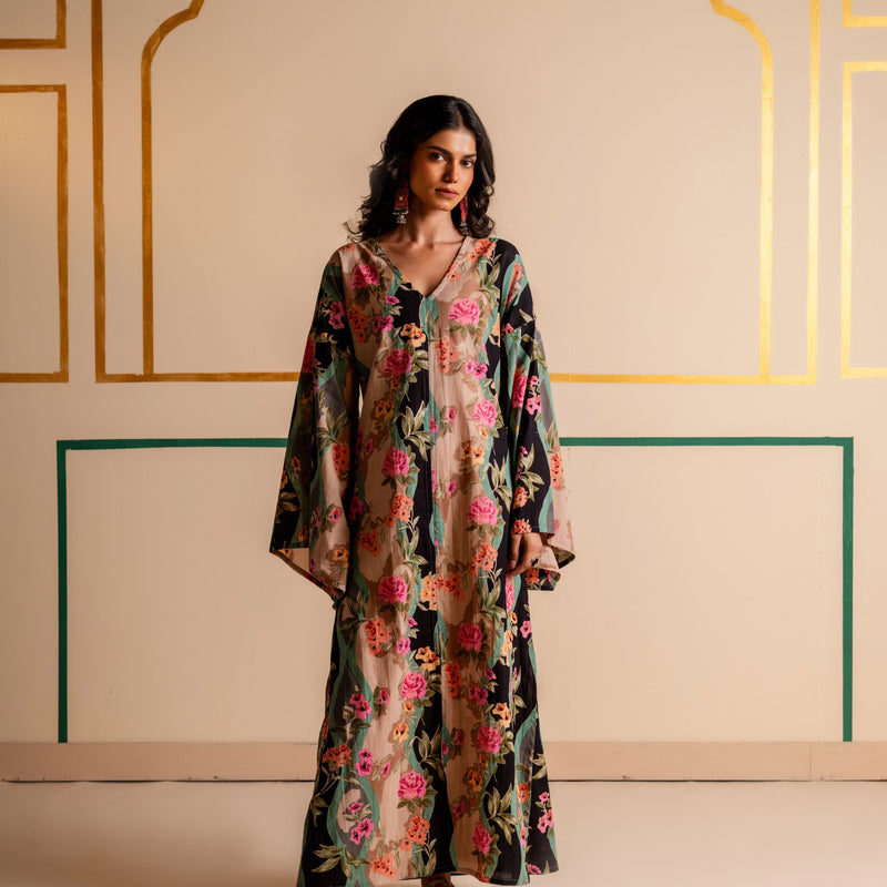 Longline Cotton Kaftan Kurta with Slits for Women | Boho Botanica