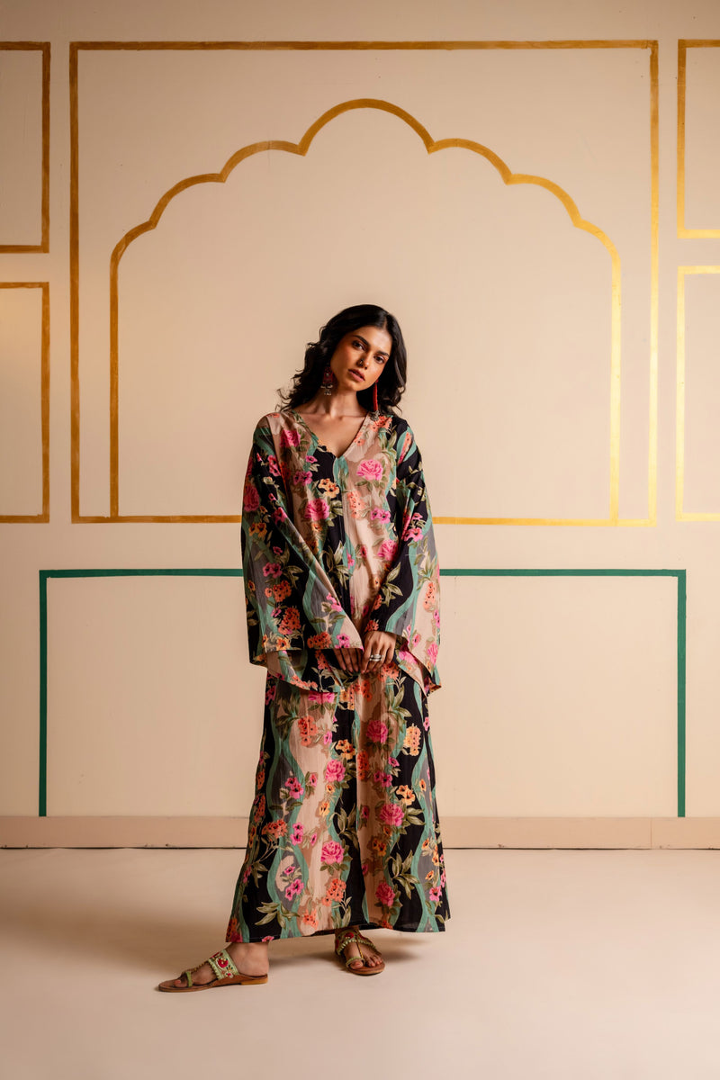 Longline Cotton Kaftan Kurta with Slits for Women | Boho Botanica