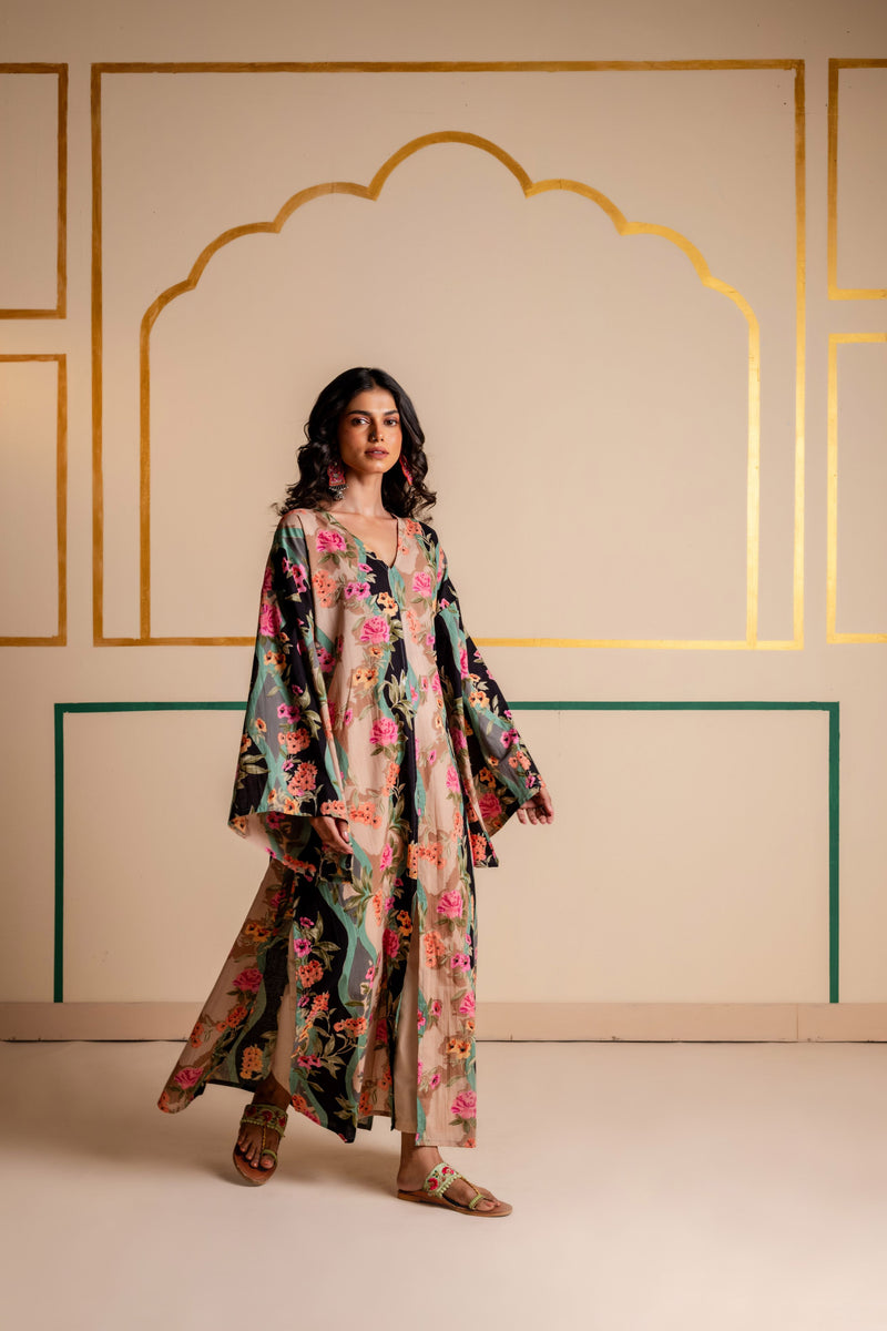 Longline Cotton Kaftan Kurta with Slits for Women | Boho Botanica