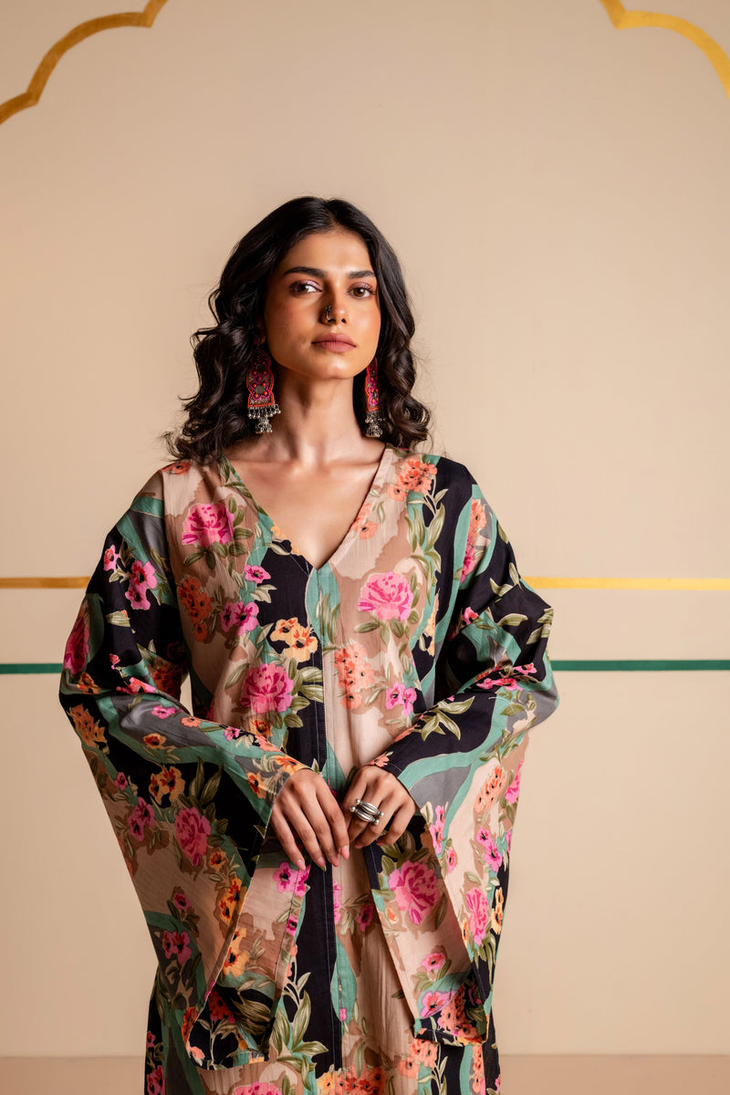 Longline Cotton Kaftan Kurta with Slits for Women | Boho Botanica