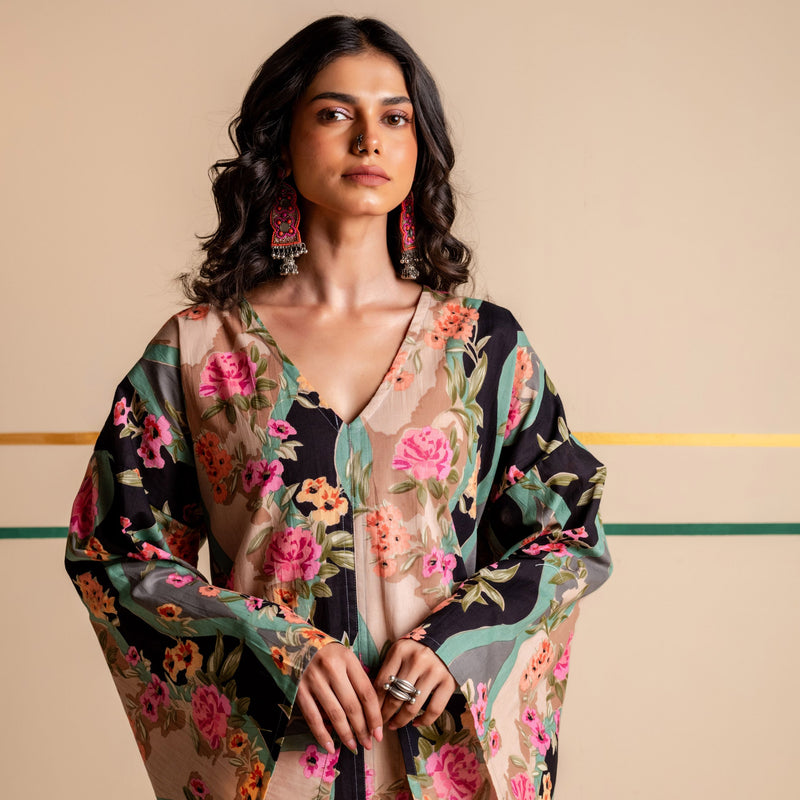 Longline Cotton Kaftan Kurta with Slits for Women | Boho Botanica