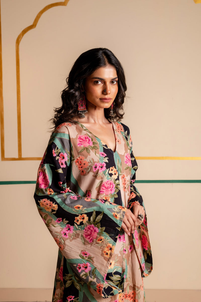 Longline Cotton Kaftan Kurta with Slits for Women | Boho Botanica