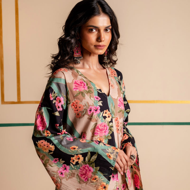 Longline Cotton Kaftan Kurta with Slits for Women | Boho Botanica