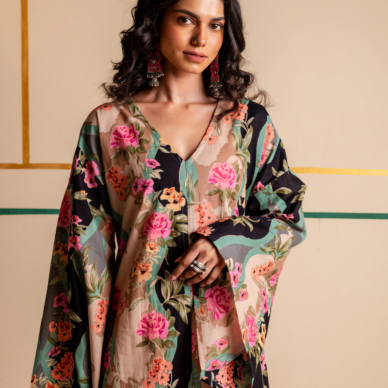 Longline Cotton Kaftan Kurta with Slits for Women | Boho Botanica
