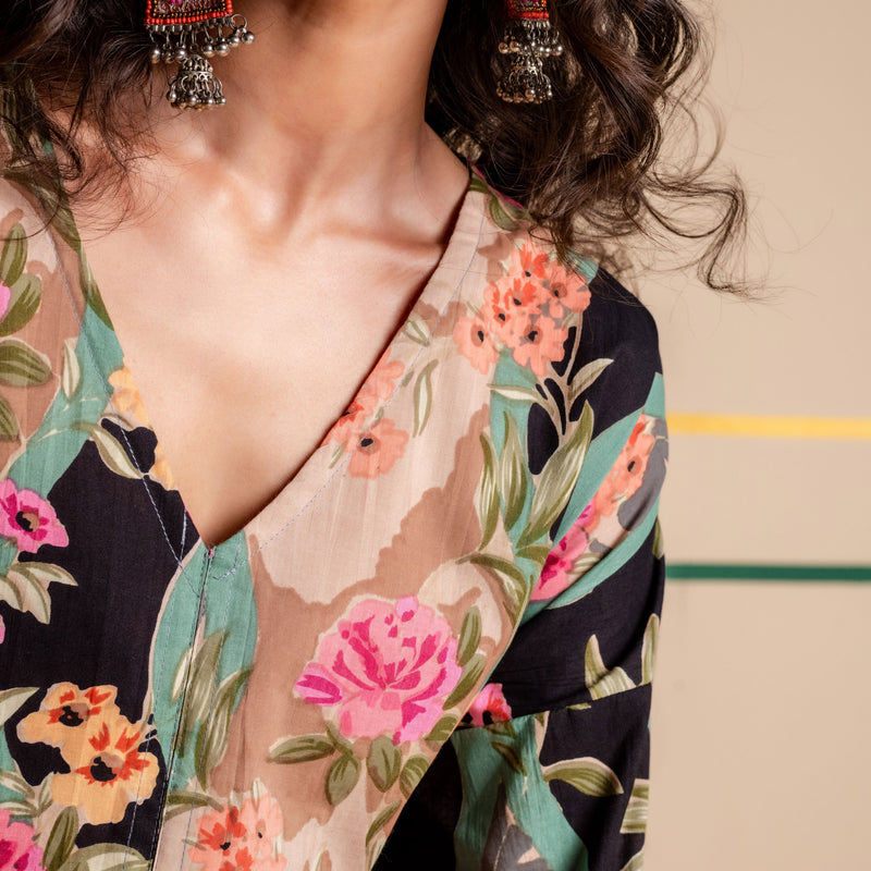 Longline Cotton Kaftan Kurta with Slits for Women | Boho Botanica