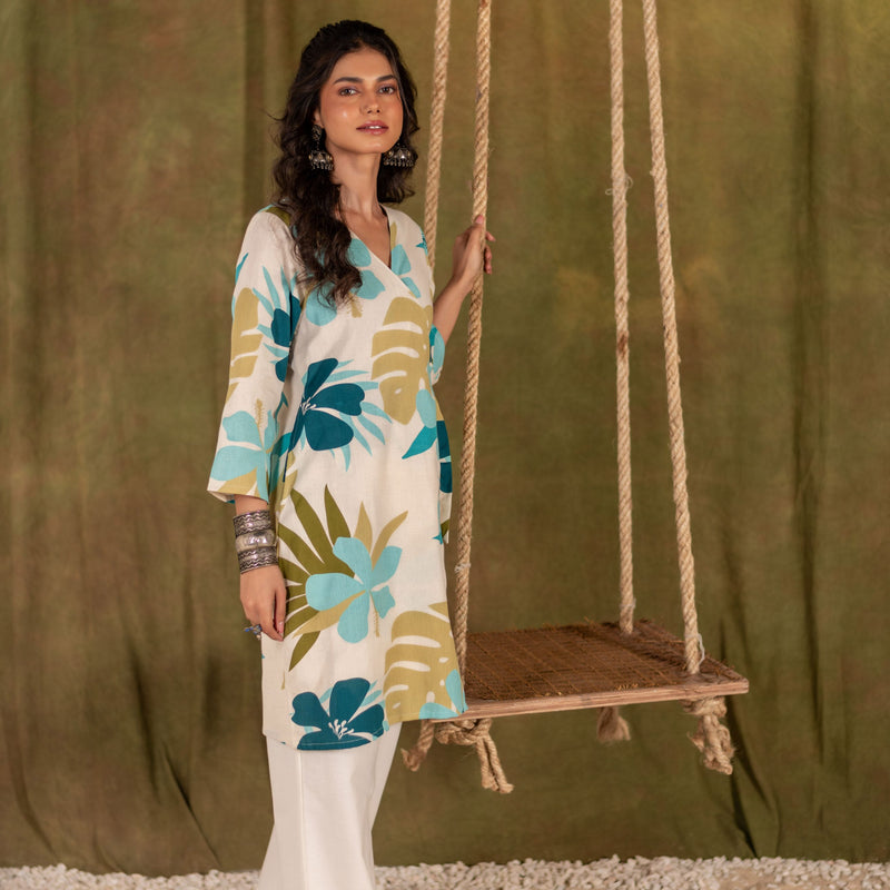 Cotton Angarakha Kurti with Side Tie-Ups for Women | Coastal Palm