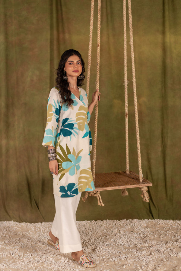 Cotton Angarakha Kurti with Side Tie-Ups for Women | Coastal Palm