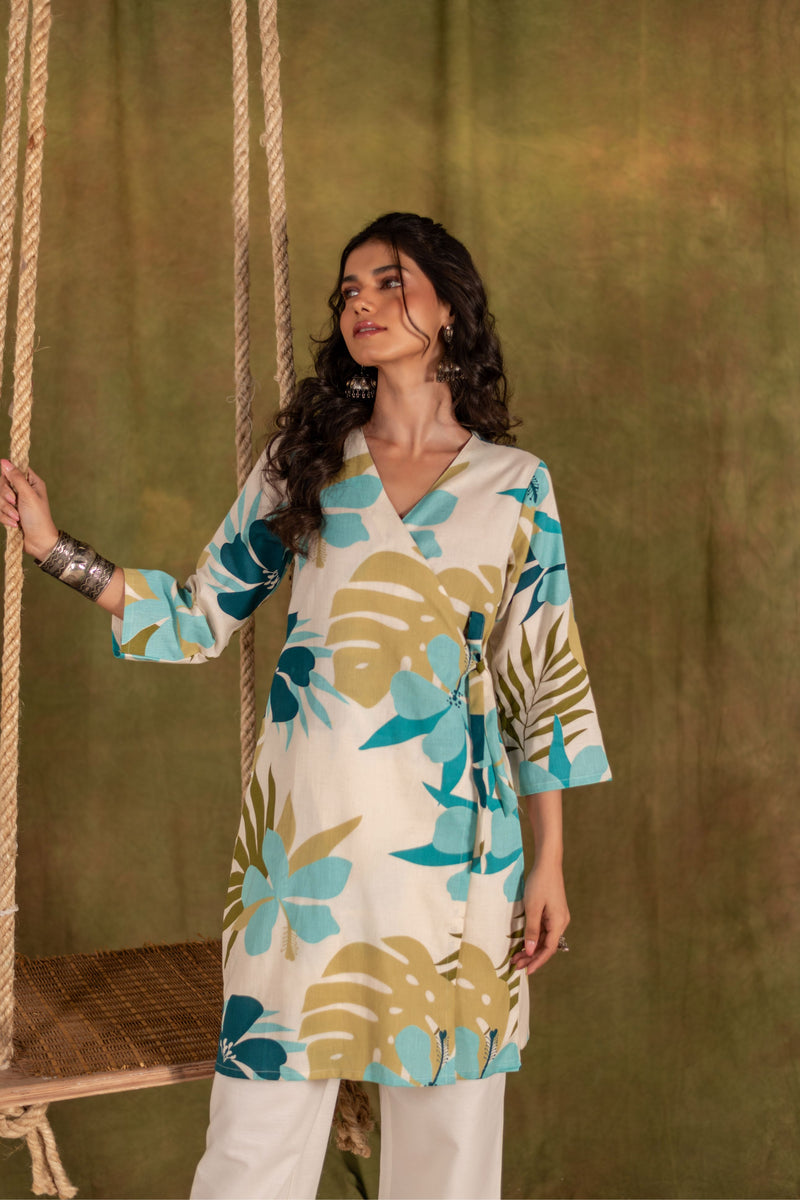 Cotton Angarakha Kurti with Side Tie-Ups for Women | Coastal Palm