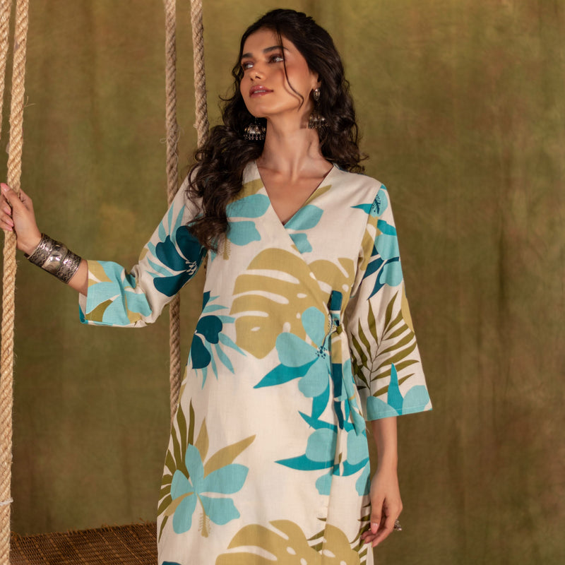 Cotton Angarakha Kurti with Side Tie-Ups for Women | Coastal Palm