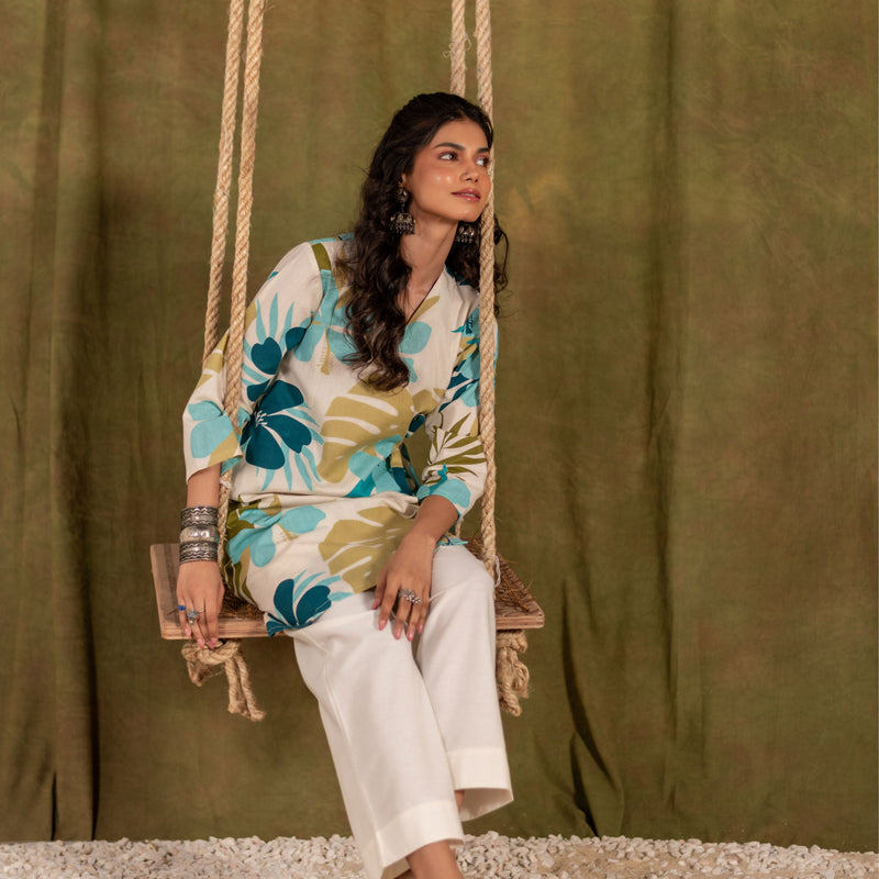 Cotton Angarakha Kurti with Side Tie-Ups for Women | Coastal Palm