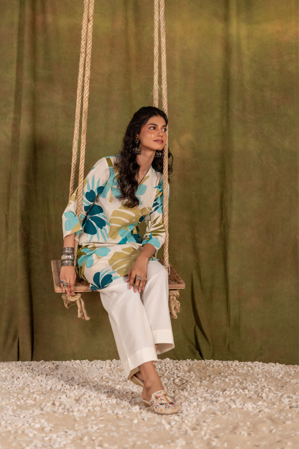 Cotton Angarakha Kurti with Side Tie-Ups for Women | Coastal Palm