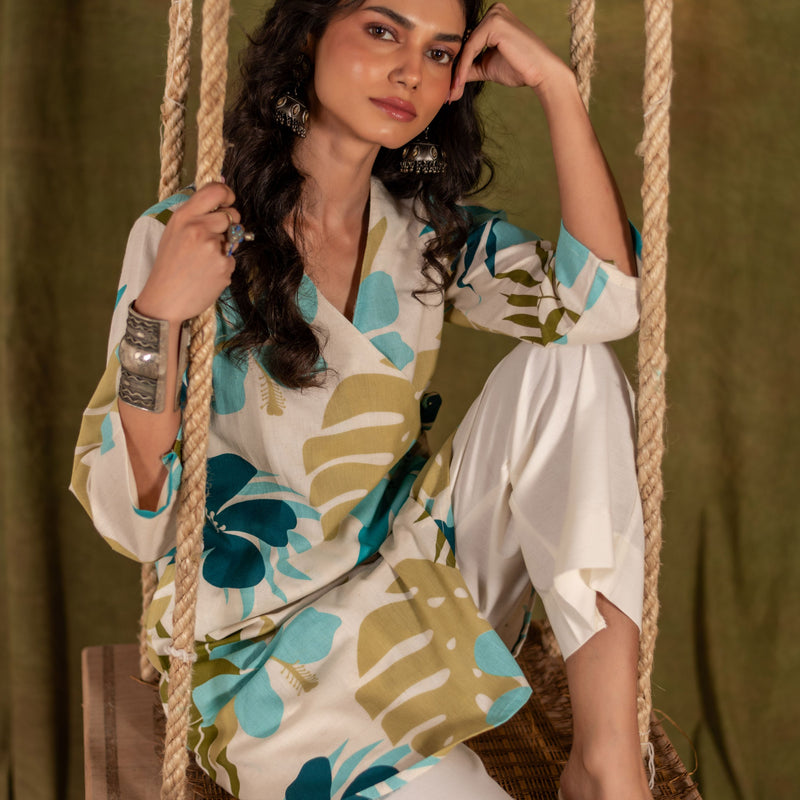Cotton Angarakha Kurti with Side Tie-Ups for Women | Coastal Palm