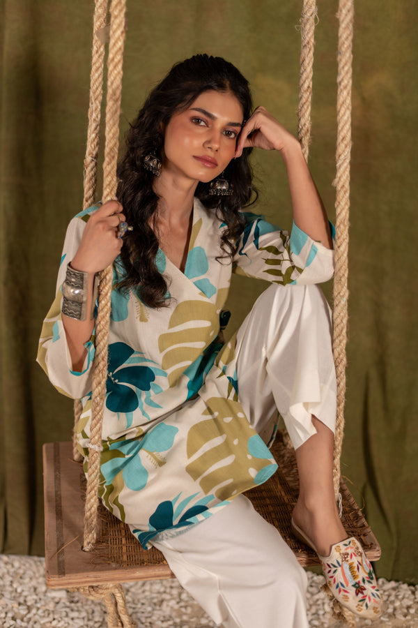 Cotton Angarakha Kurti with Side Tie-Ups for Women | Coastal Palm