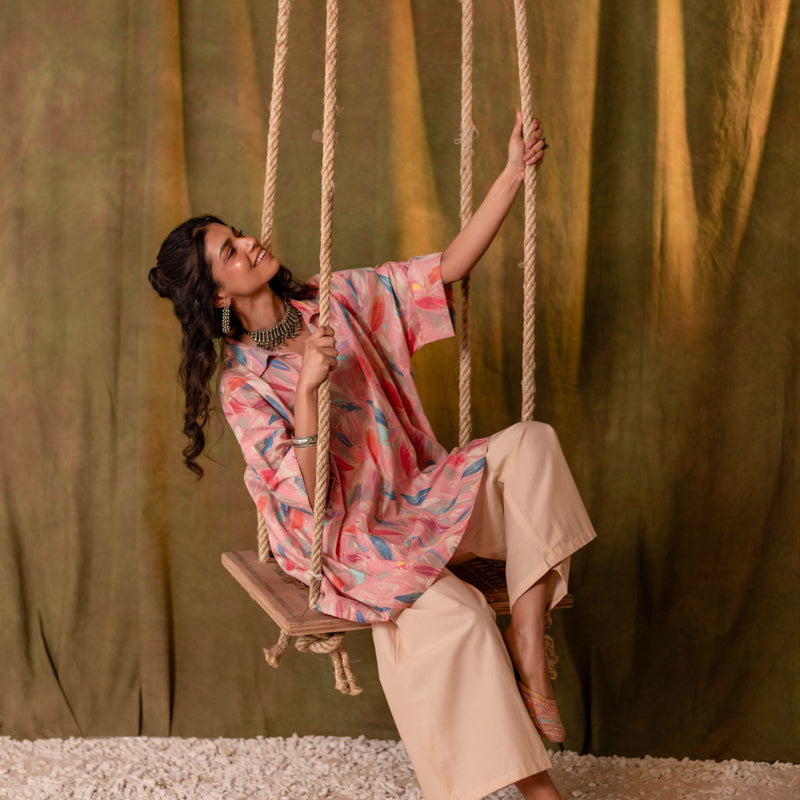 Kaftan Style Cotton Co-ord Set for Women | Peach Whim