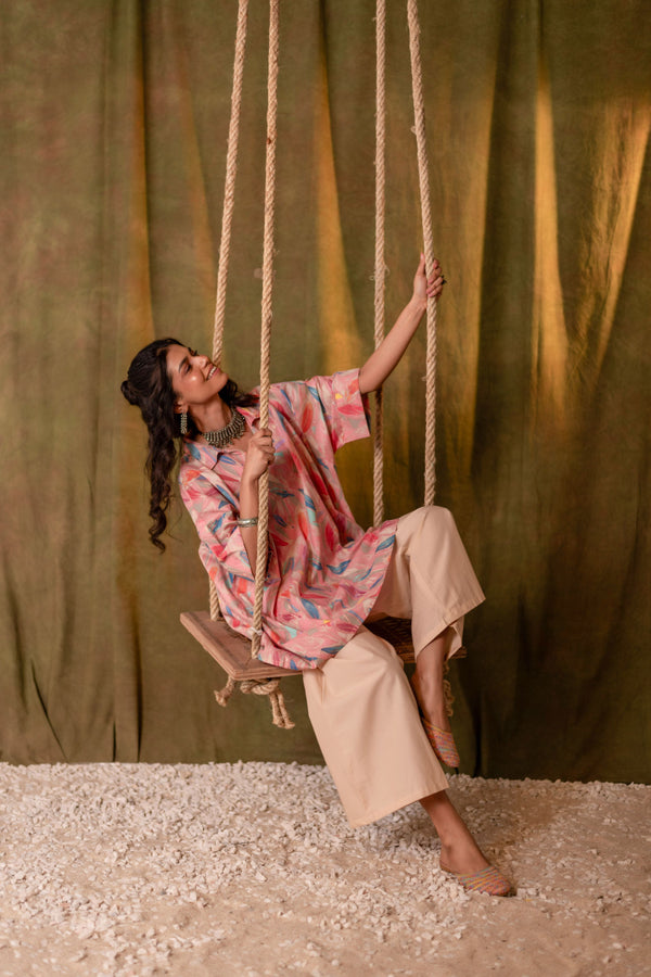 Kaftan Style Cotton Co-ord Set for Women | Peach Whim