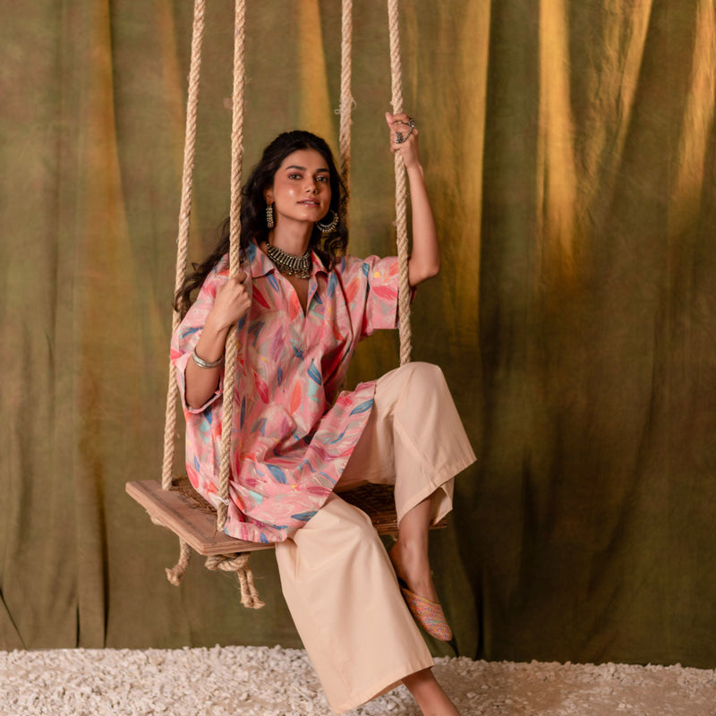 Kaftan Style Cotton Co-ord Set for Women | Peach Whim