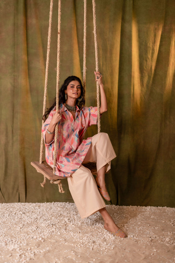 Kaftan Style Cotton Co-ord Set for Women | Peach Whim