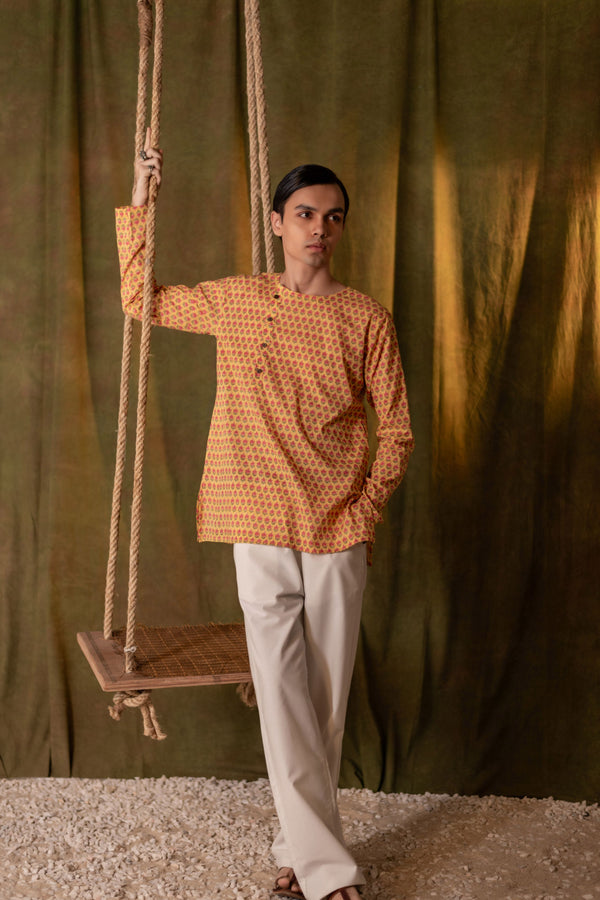 Men's Printed Side Placket Cotton Kurta - Full Sleeve | Sunny Florals