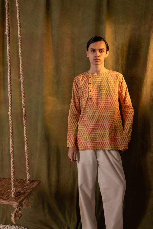Men's Printed Side Placket Cotton Kurta - Full Sleeve | Sunny Florals
