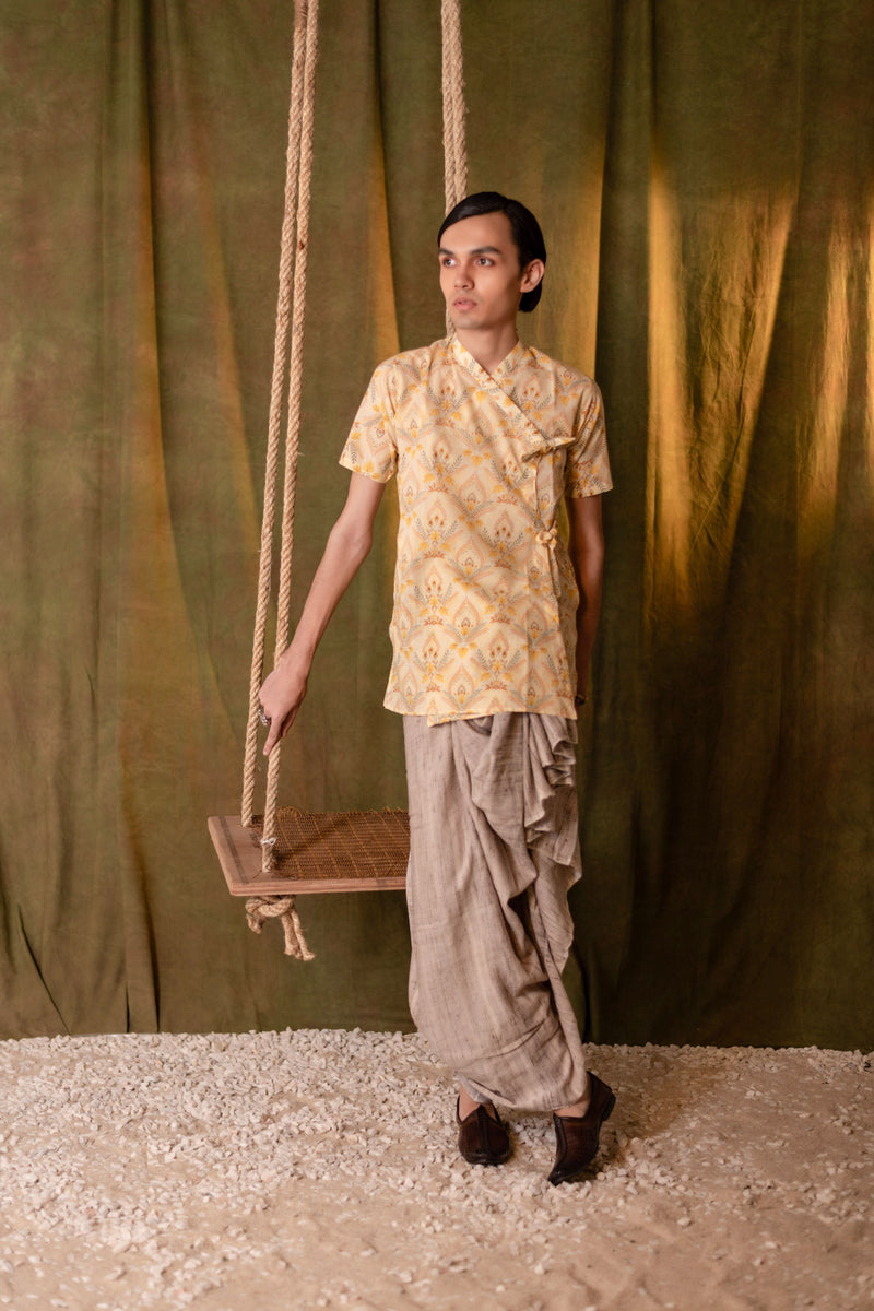Men's Printed Cotton Angarakha Kurta - Half Sleeve | Amber Breeze