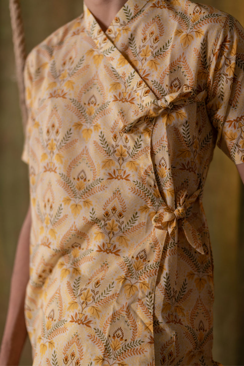 Men's Printed Cotton Angarakha Kurta - Half Sleeve | Amber Breeze