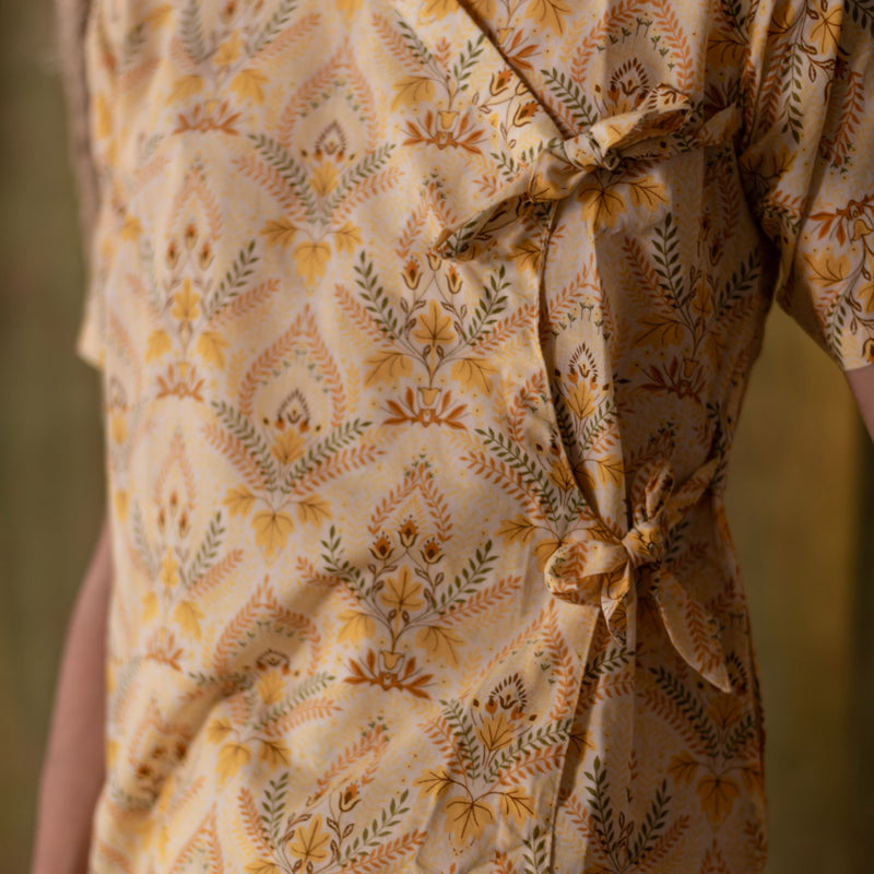 Men's Printed Cotton Angarakha Kurta - Half Sleeve | Amber Breeze