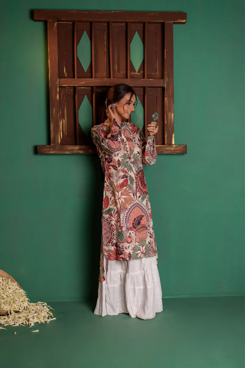 Printed High Low Cotton Kurta for Women | Boho Grace