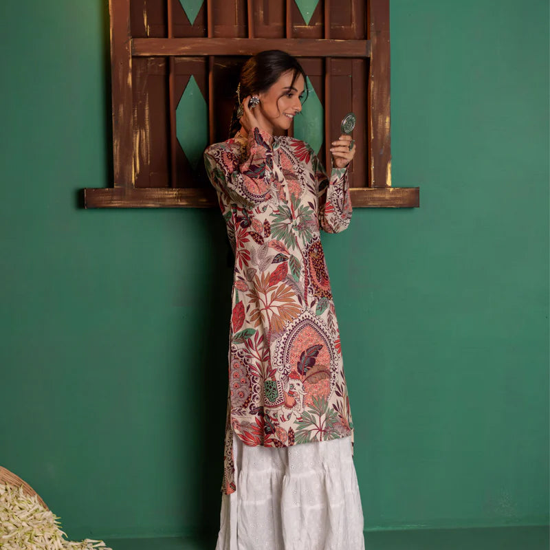 Printed High Low Cotton Kurta for Women | Boho Grace