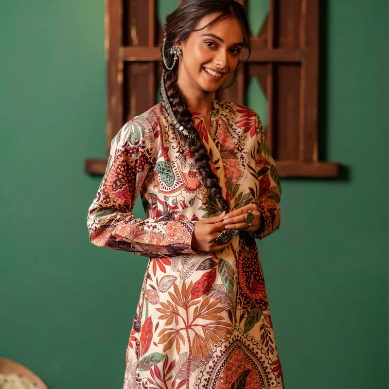 Printed High Low Cotton Kurta for Women | Boho Grace