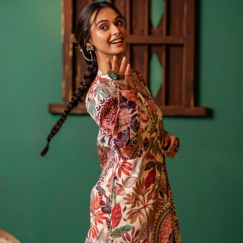 Printed High Low Cotton Kurta for Women | Boho Grace