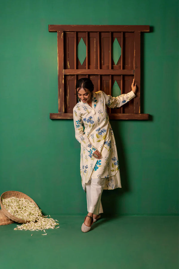 Printed High Low Cotton Kurta for Women | Bluebell Breeze