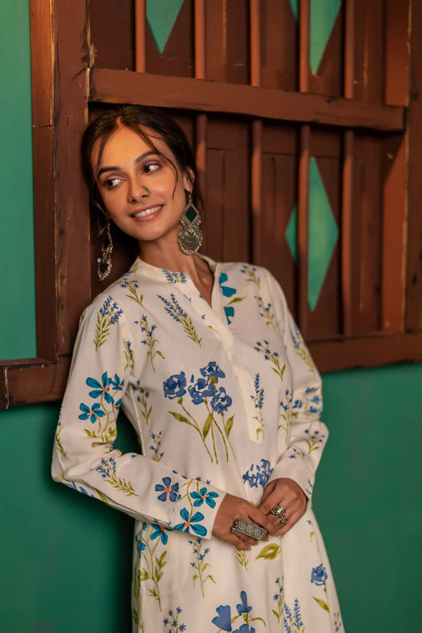 Printed High Low Cotton Kurta for Women | Bluebell Breeze