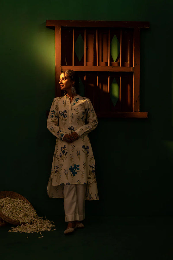 Printed High Low Cotton Kurta for Women | Bluebell Breeze