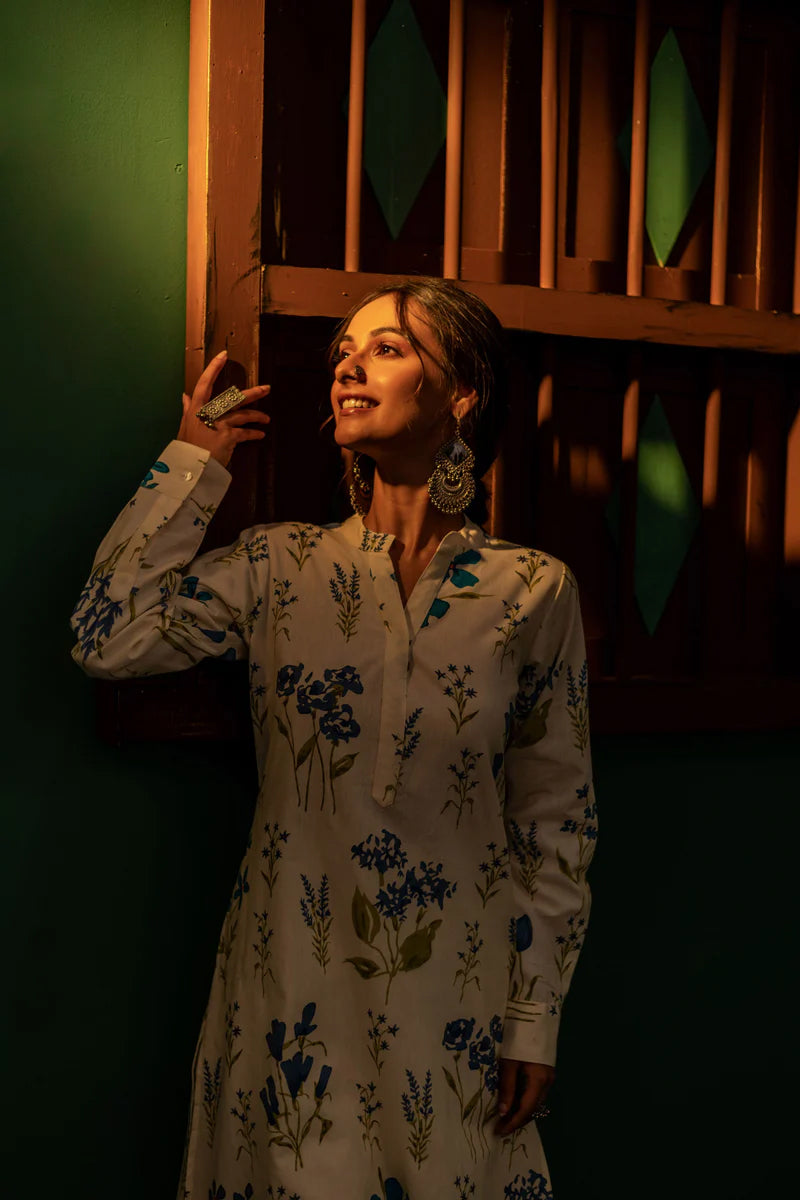 Printed High Low Cotton Kurta for Women | Bluebell Breeze