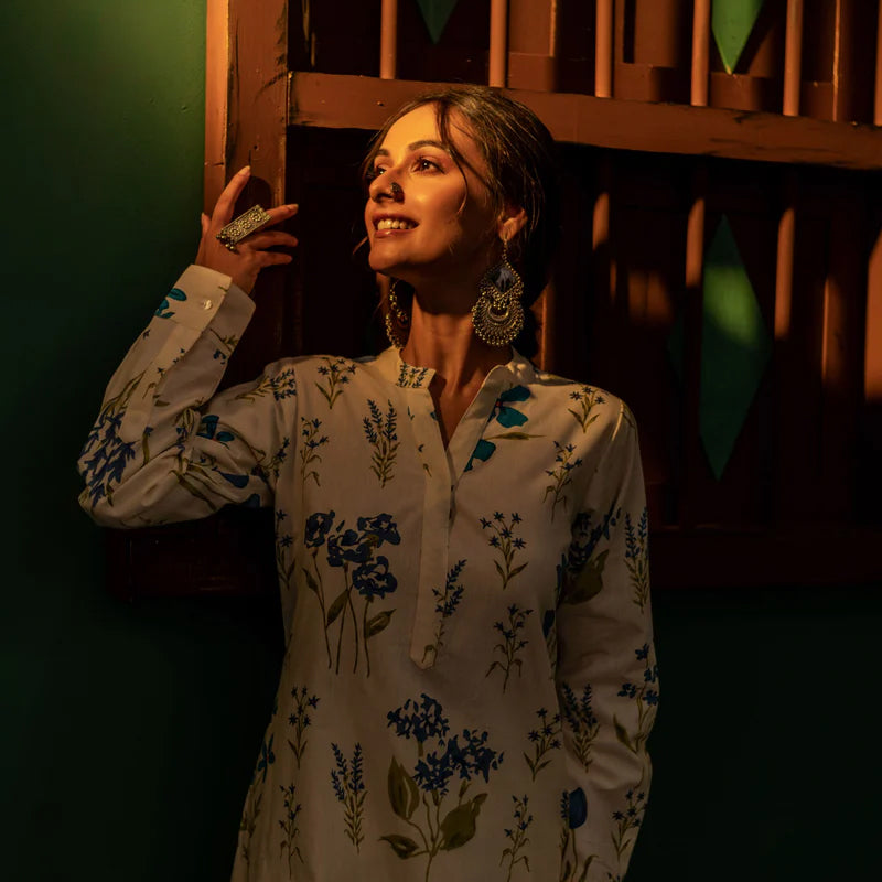 Printed High Low Cotton Kurta for Women | Bluebell Breeze
